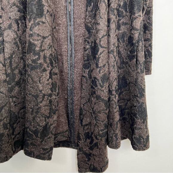 Stella Carakasi Brown Wool Blend Black Lace Wrap Asymmetrical Coat Size Small - Picture 3 of 15